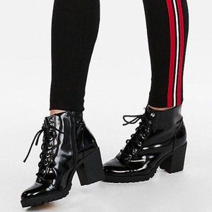 Express black lace up ankle boots w/ 3” heel size 7